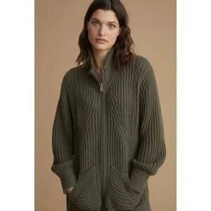 Anthropologie Pilcro Green Long Line Zipper Front Cardigan Jacket Sweater